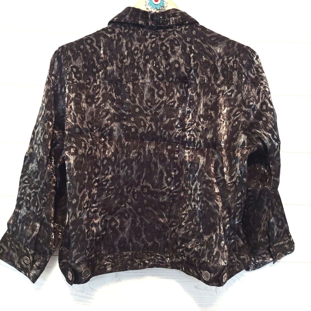 Ruby Rd Shacket Black Silver Animal Print 12P Button Up Metallic - Picture 8 of 10